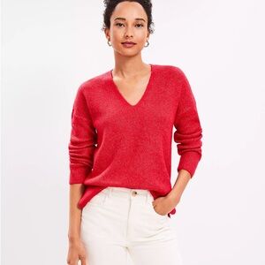LOFT Oversized Ribbed V-Neck Sweater NWT Red Size Large